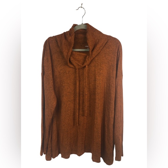 Lane Bryant Cowl Neck Top Drawstring Tweedy Pattern Rust Black Loose Fit - Picture 1 of 9